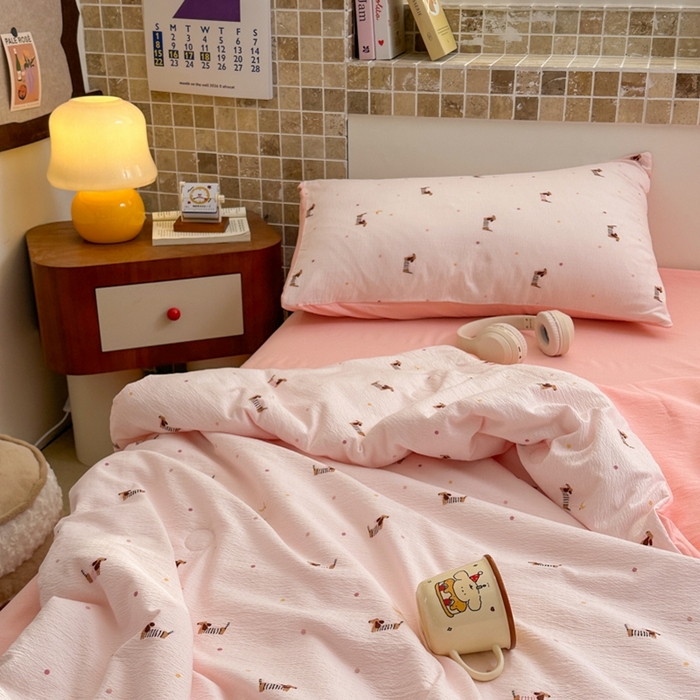 91家纺网 家纺一手货源 找家纺 寐眠 2026新款泡泡纱印花夏被夏凉被空调被 桃气修勾