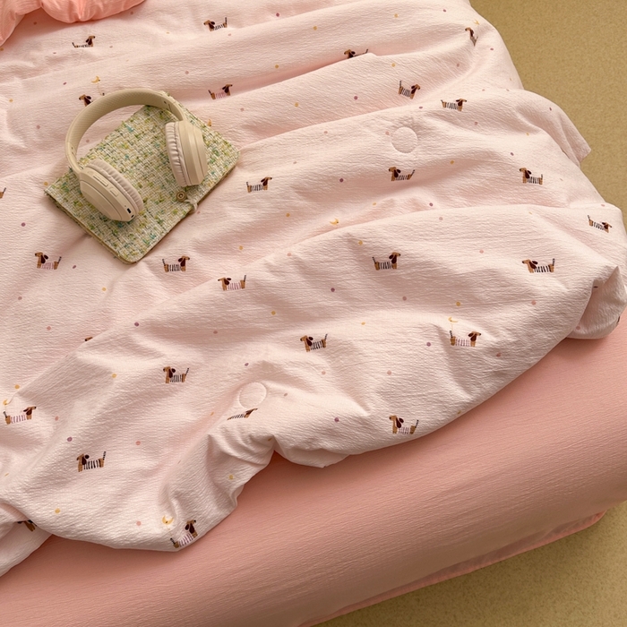 91家纺网 家纺一手货源 找家纺 寐眠 2026新款泡泡纱印花夏被夏凉被空调被 桃气修勾