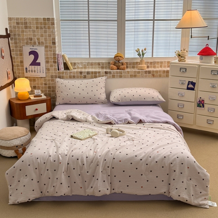 91家纺网 家纺一手货源 找家纺 寐眠 2026新款泡泡纱印花夏被夏凉被空调被 奶紫点点爱