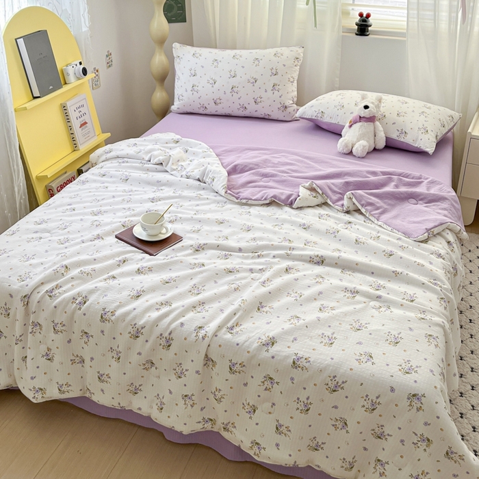 91家纺网 家纺一手货源 找家纺 寐眠 2026新款泡泡纱印花夏被夏凉被空调被 薰衣草