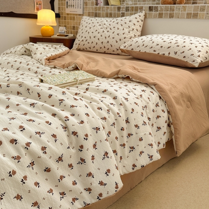 91家纺网 家纺一手货源 找家纺 寐眠 2026新款泡泡纱印花夏被夏凉被空调被 浅栗碎花