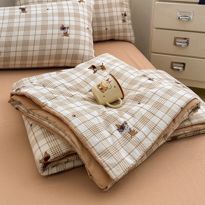 91家纺网 家纺一手货源 找家纺 寐眠 2026新款泡泡纱印花夏被夏凉被空调被 咖格修勾