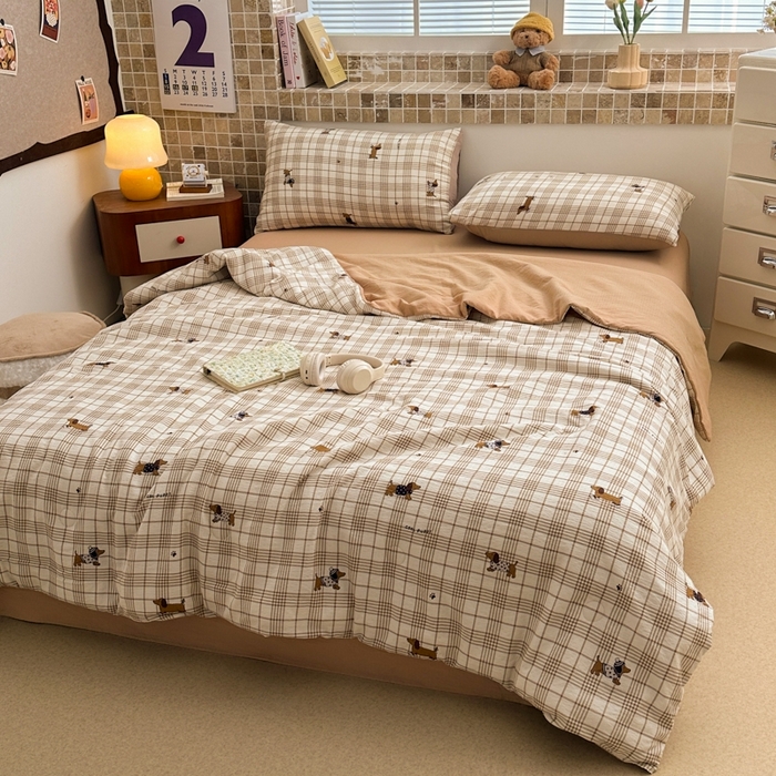 91家纺网 家纺一手货源 找家纺 寐眠 2026新款泡泡纱印花夏被夏凉被空调被 咖格修勾