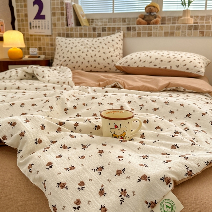 91家纺网 家纺一手货源 找家纺 寐眠 2026新款泡泡纱印花夏被夏凉被空调被 浅栗碎花