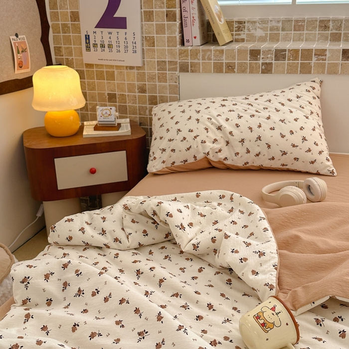 91家纺网 家纺一手货源 找家纺 寐眠 2026新款泡泡纱印花夏被夏凉被空调被 浅栗碎花