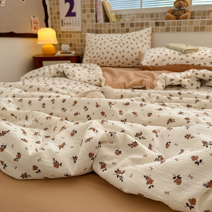 91家纺网 家纺一手货源 找家纺 寐眠 2026新款泡泡纱印花夏被夏凉被空调被 浅栗碎花