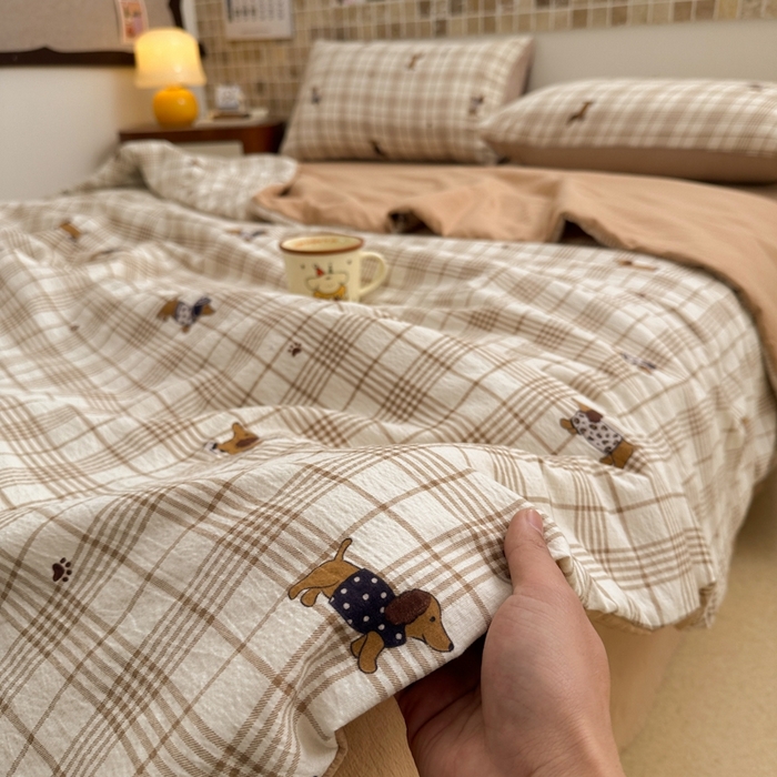 91家纺网 家纺一手货源 找家纺 寐眠 2026新款泡泡纱印花夏被夏凉被空调被 咖格修勾