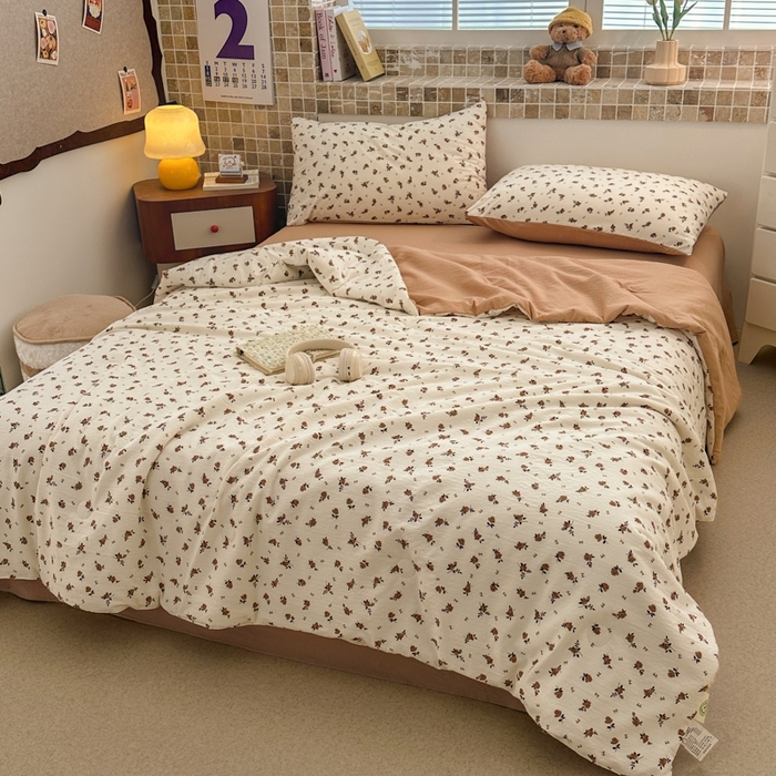 91家纺网 家纺一手货源 找家纺 寐眠 2026新款泡泡纱印花夏被夏凉被空调被 浅栗碎花