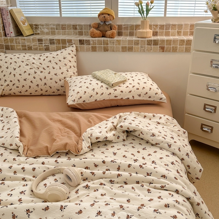 91家纺网 家纺一手货源 找家纺 寐眠 2026新款泡泡纱印花夏被夏凉被空调被 浅栗碎花