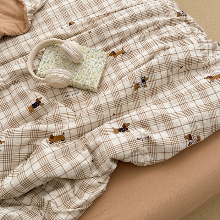 91家纺网 家纺一手货源 找家纺 寐眠 2026新款泡泡纱印花夏被夏凉被空调被 咖格修勾