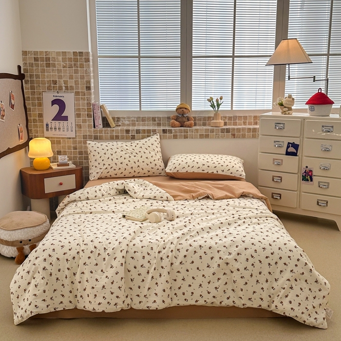 91家纺网 家纺一手货源 找家纺 寐眠 2026新款泡泡纱印花夏被夏凉被空调被 浅栗碎花