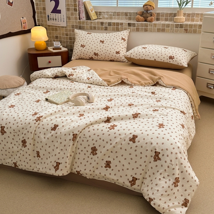 91家纺网 家纺一手货源 找家纺 寐眠 2026新款泡泡纱印花夏被夏凉被空调被 奶泡小熊