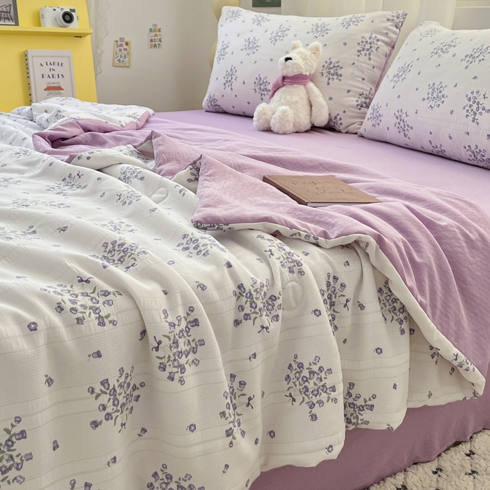 91家纺网 家纺一手货源 找家纺 寐眠 2026新款泡泡纱印花夏被夏凉被空调被 紫风铃