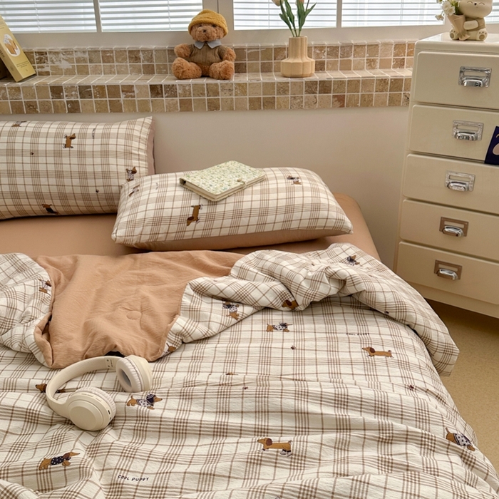 91家纺网 家纺一手货源 找家纺 寐眠 2026新款泡泡纱印花夏被夏凉被空调被 咖格修勾