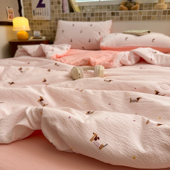 91家纺网 家纺一手货源 找家纺 寐眠 2026新款泡泡纱印花夏被夏凉被空调被 桃气修勾