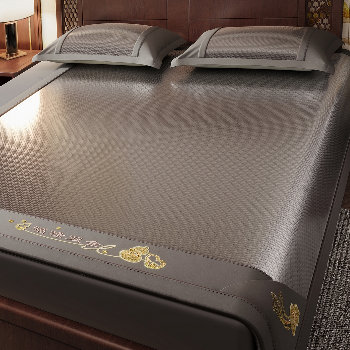 91家纺网 家纺一手货源 找家纺 鑫姿席业 2026新款夏季高端竹席pe藤席空调软席可水洗席子凉席-葫芦双全 葫芦双全-灰色