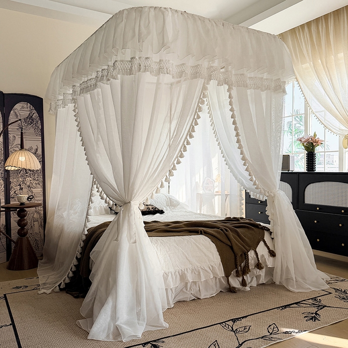 都市缘蚊帐 2026新款3393安娜多丽棉纱轨道款宫廷蚊帐 3393安娜-云雾白