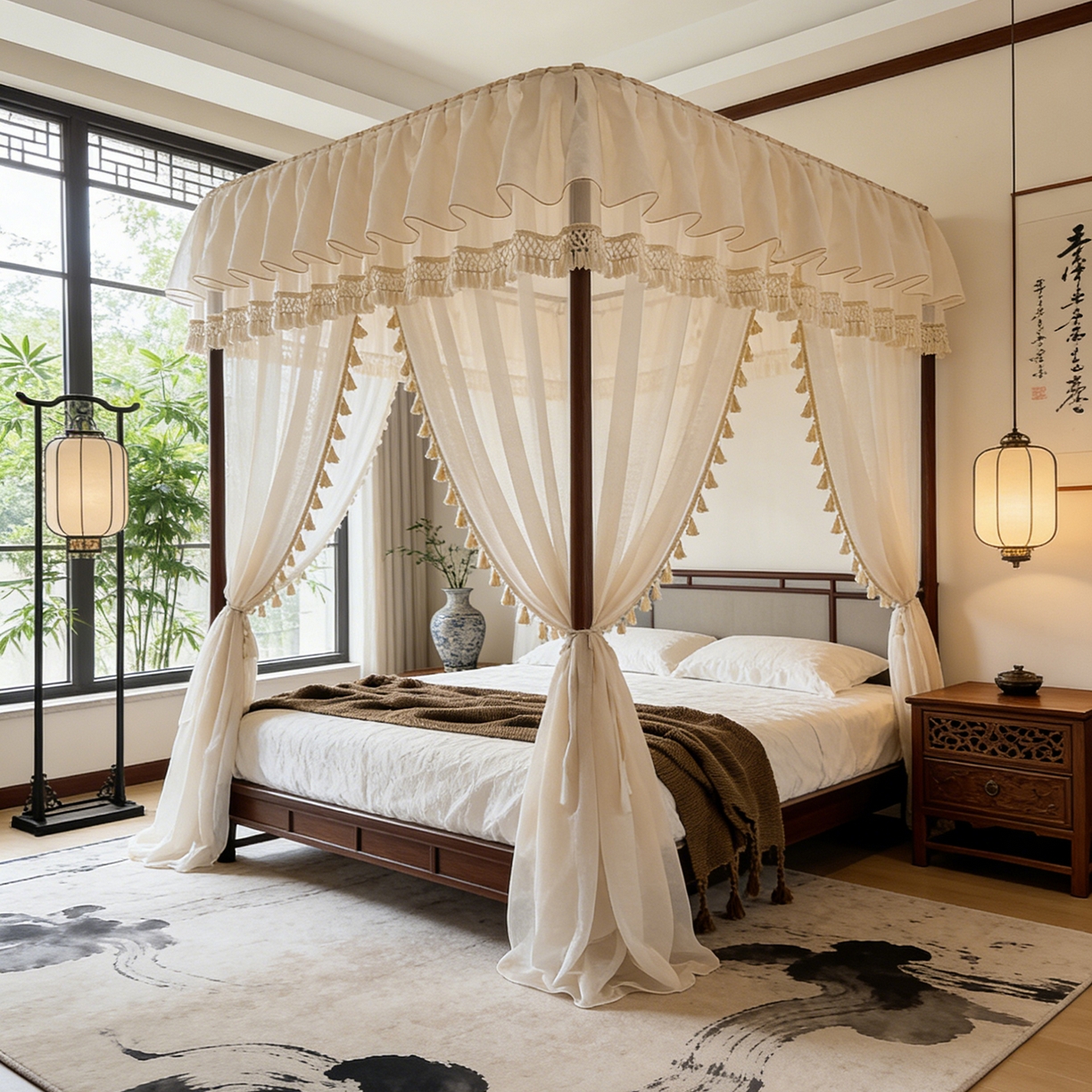 91家纺网 家纺一手货源 找家纺 （总）都市缘蚊帐 2026新款3393安娜多丽棉纱轨道款宫廷蚊帐