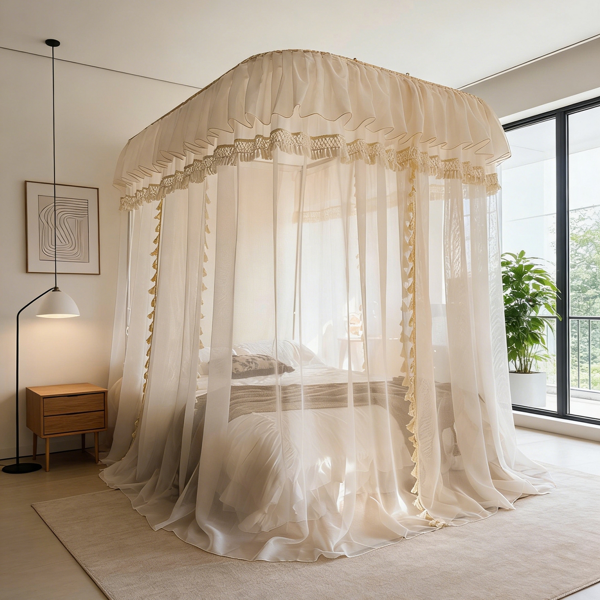 91家纺网 家纺一手货源 找家纺 （总）都市缘蚊帐 2026新款3393安娜多丽棉纱轨道款宫廷蚊帐