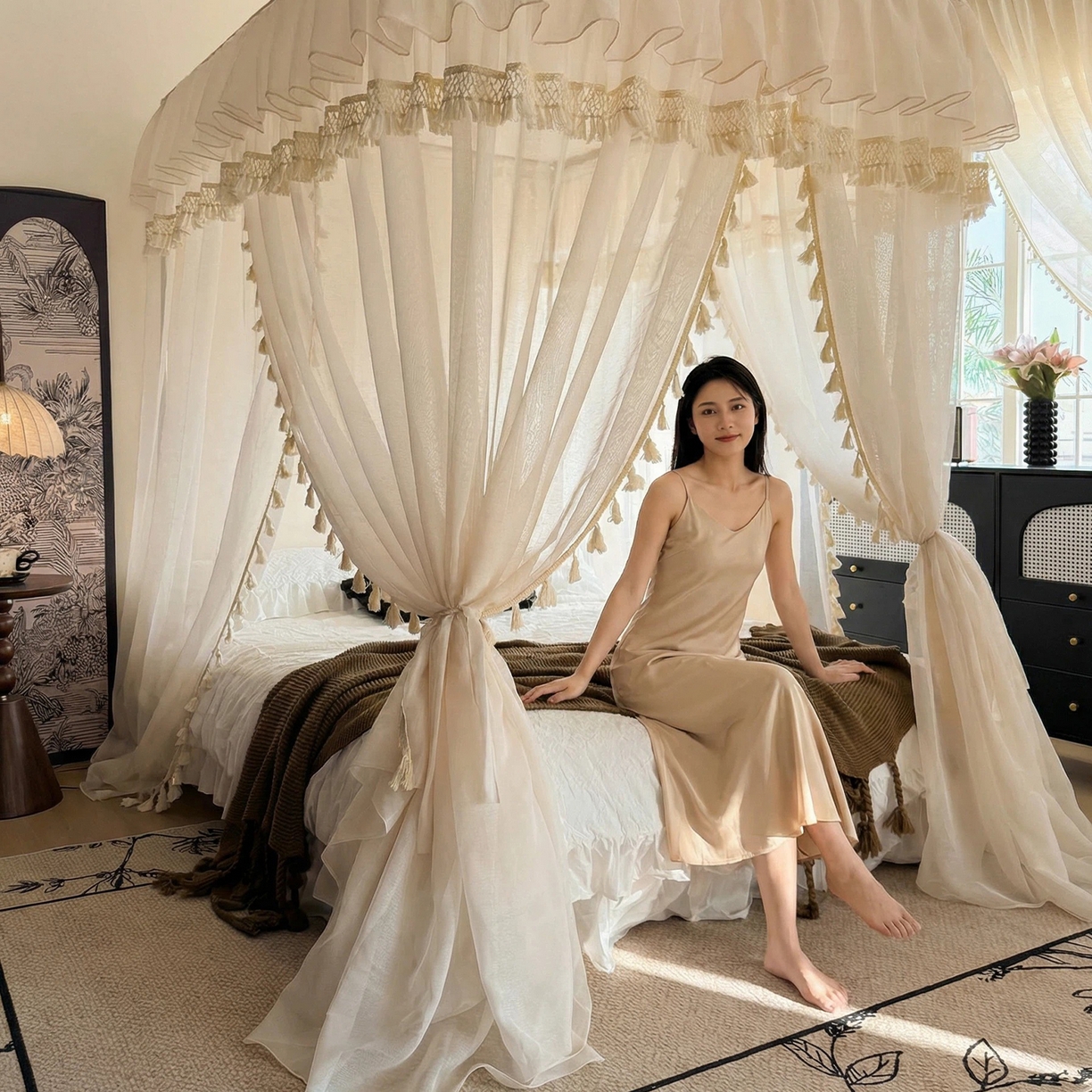 91家纺网 家纺一手货源 找家纺 （总）都市缘蚊帐 2026新款3393安娜多丽棉纱轨道款宫廷蚊帐