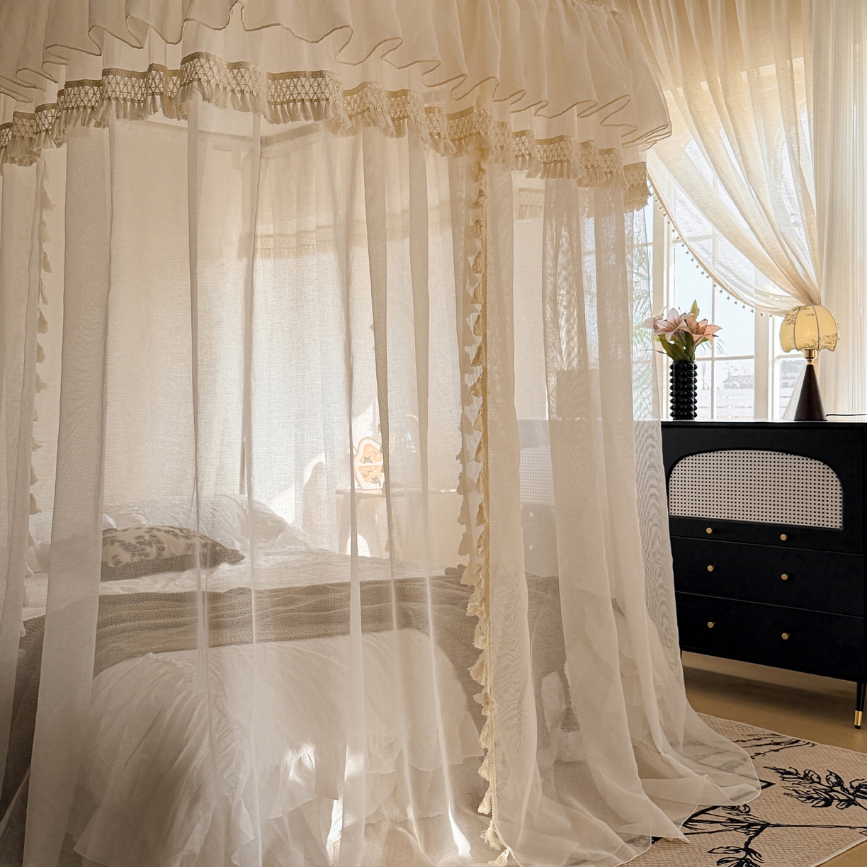 91家纺网 家纺一手货源 找家纺 （总）都市缘蚊帐 2026新款3393安娜多丽棉纱轨道款宫廷蚊帐