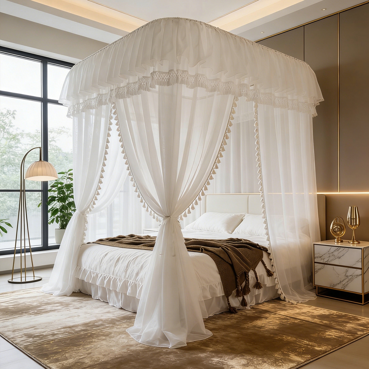 91家纺网 家纺一手货源 找家纺 都市缘蚊帐 2026新款3393安娜多丽棉纱轨道款宫廷蚊帐 3393安娜-云雾白