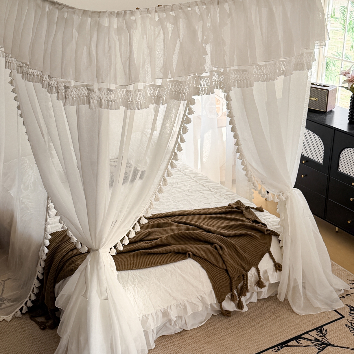 91家纺网 家纺一手货源 找家纺 都市缘蚊帐 2026新款3393安娜多丽棉纱轨道款宫廷蚊帐 3393安娜-云雾白