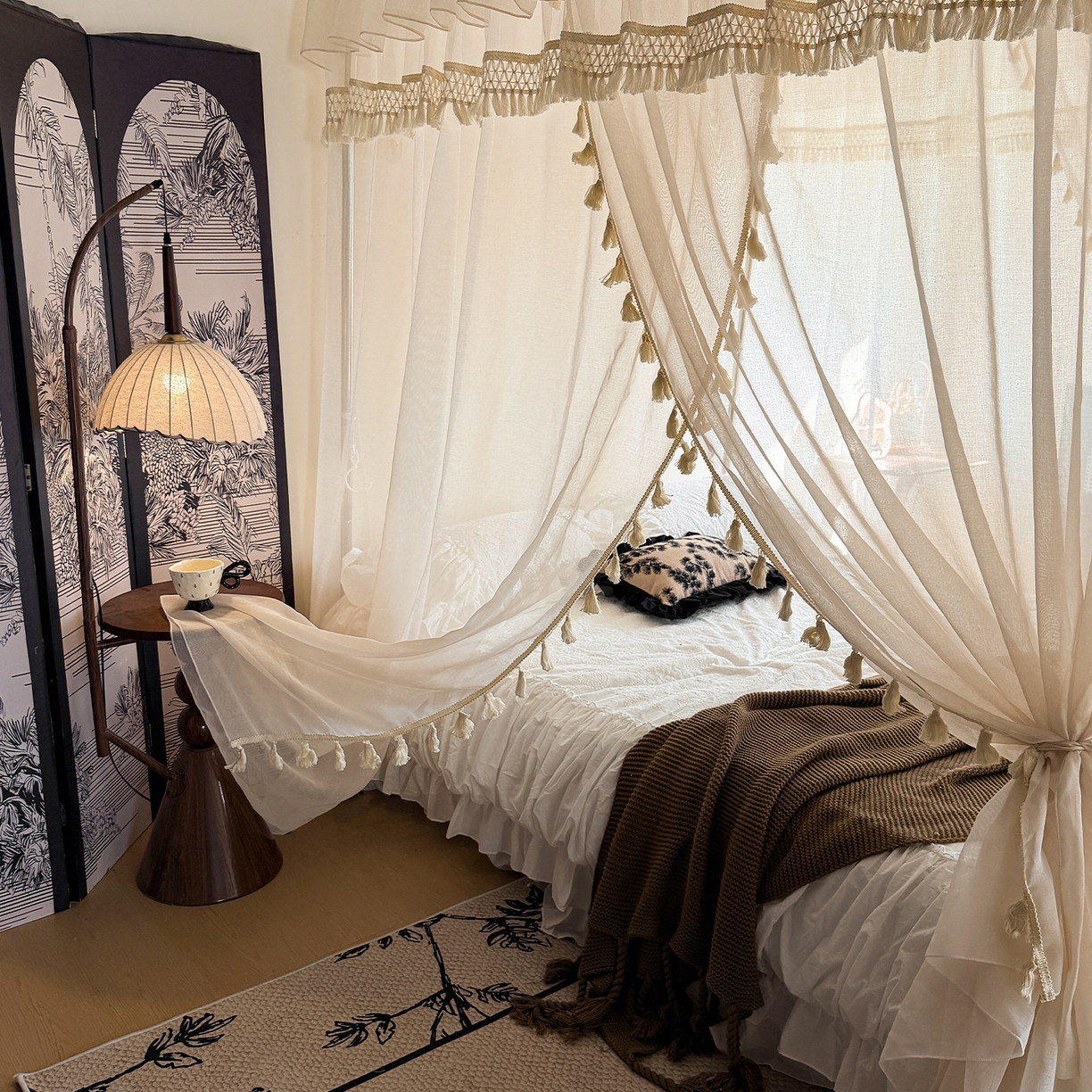 91家纺网 家纺一手货源 找家纺 都市缘蚊帐 2026新款3393安娜多丽棉纱轨道款宫廷蚊帐 3393安娜-麦芽杏