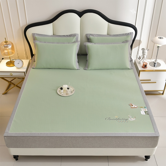 91家纺网 家纺一手货源 找家纺 小牛席业 2026新款加厚款-满天星天鹅刺绣凉感冰丝席系列凉席藤席冰藤席冰丝席竹席草席空调席乳胶席豆豆席 满天星天鹅凉感冰丝席-绿色