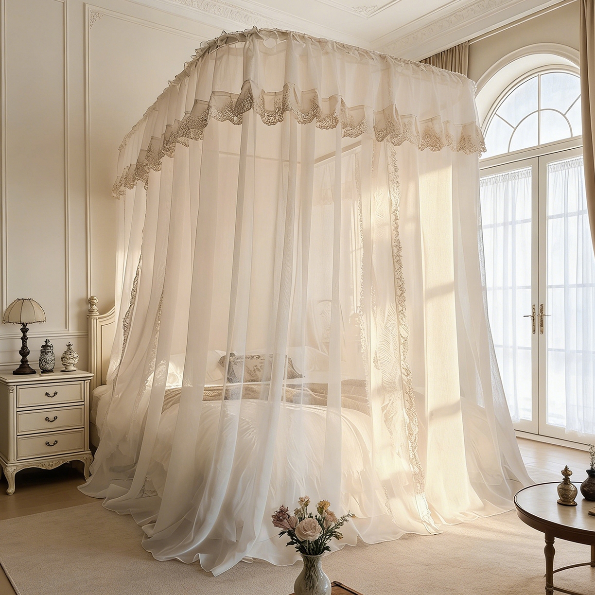 91家纺网 家纺一手货源 找家纺 （总）都市缘蚊帐 2026新款3393香思缦多丽棉纱轨道款宫廷蚊帐