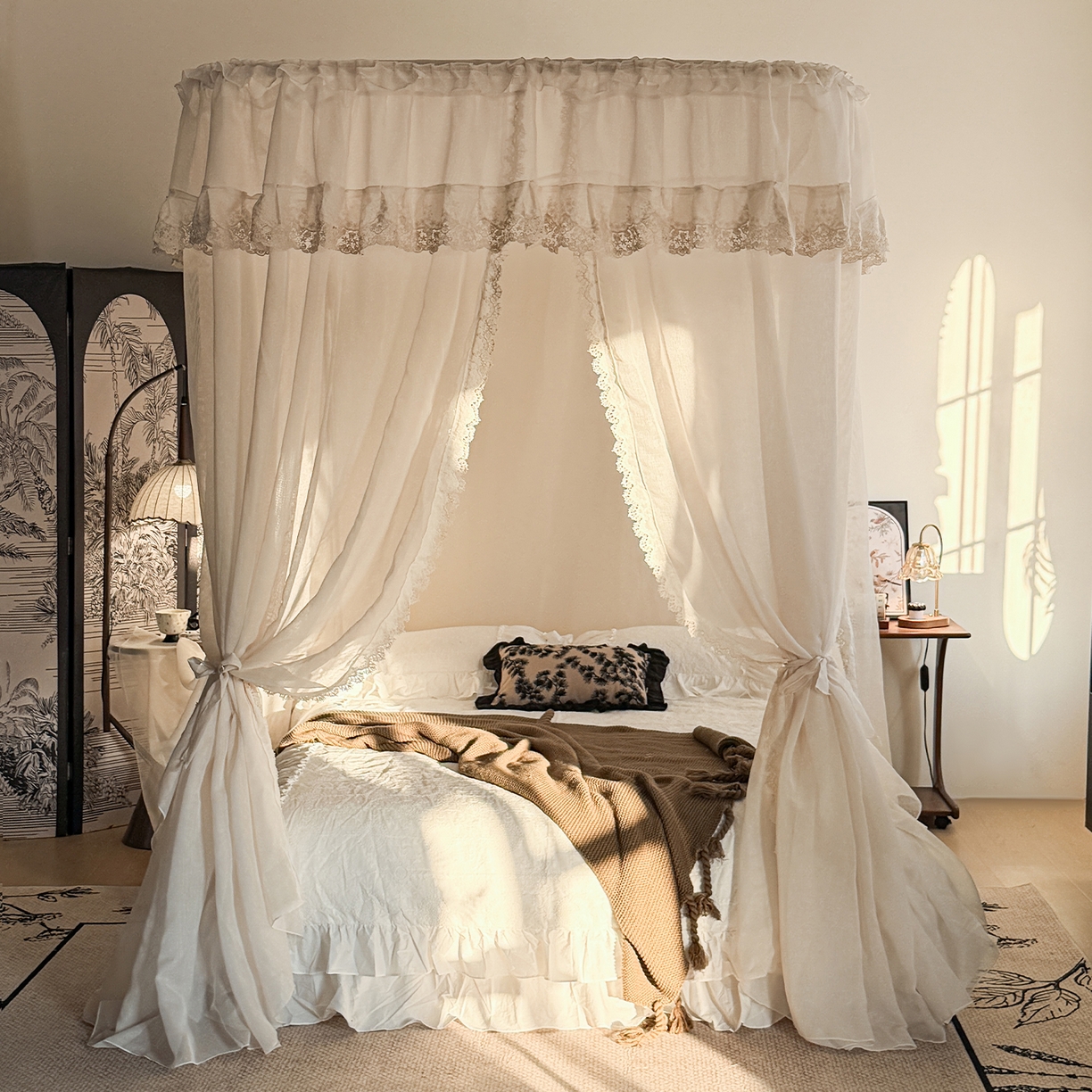 91家纺网 家纺一手货源 找家纺 （总）都市缘蚊帐 2026新款3393香思缦多丽棉纱轨道款宫廷蚊帐