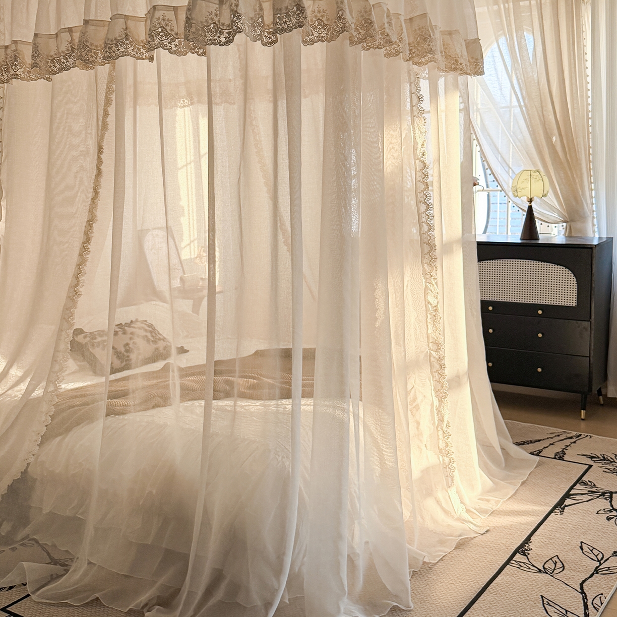 91家纺网 家纺一手货源 找家纺 （总）都市缘蚊帐 2026新款3393香思缦多丽棉纱轨道款宫廷蚊帐