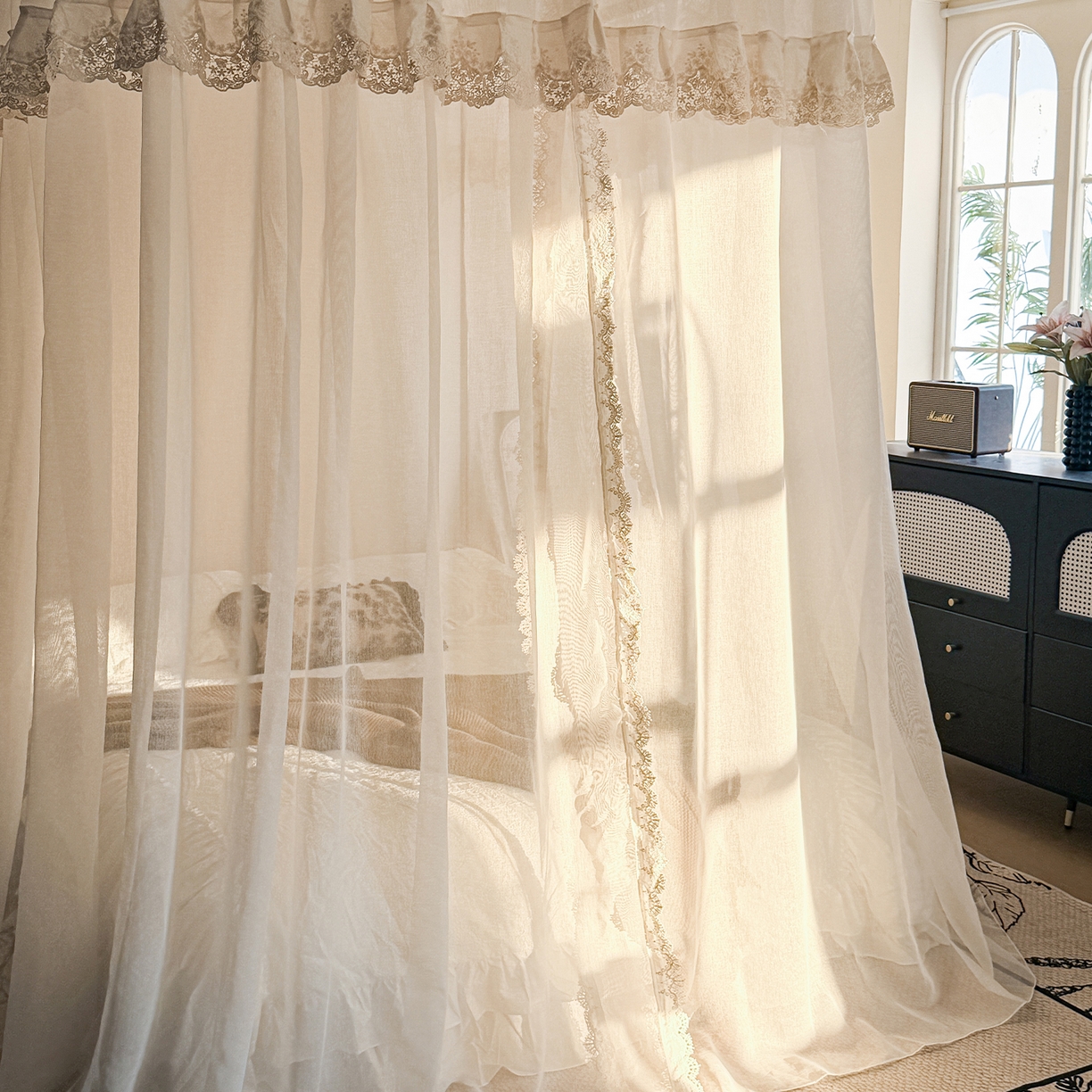 91家纺网 家纺一手货源 找家纺 （总）都市缘蚊帐 2026新款3393香思缦多丽棉纱轨道款宫廷蚊帐