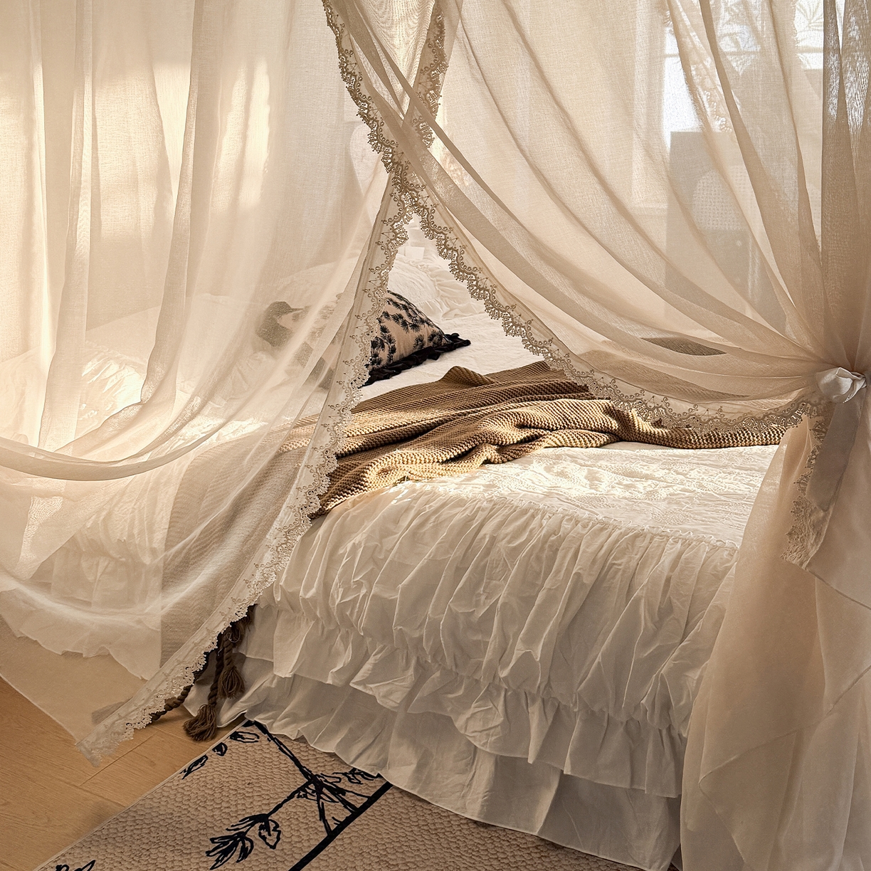 91家纺网 家纺一手货源 找家纺 （总）都市缘蚊帐 2026新款3393香思缦多丽棉纱轨道款宫廷蚊帐