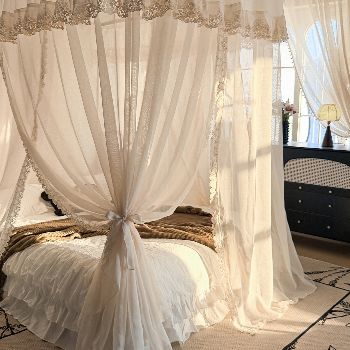 91家纺网 家纺一手货源 找家纺 （总）都市缘蚊帐 2026新款3393香思缦多丽棉纱轨道款宫廷蚊帐