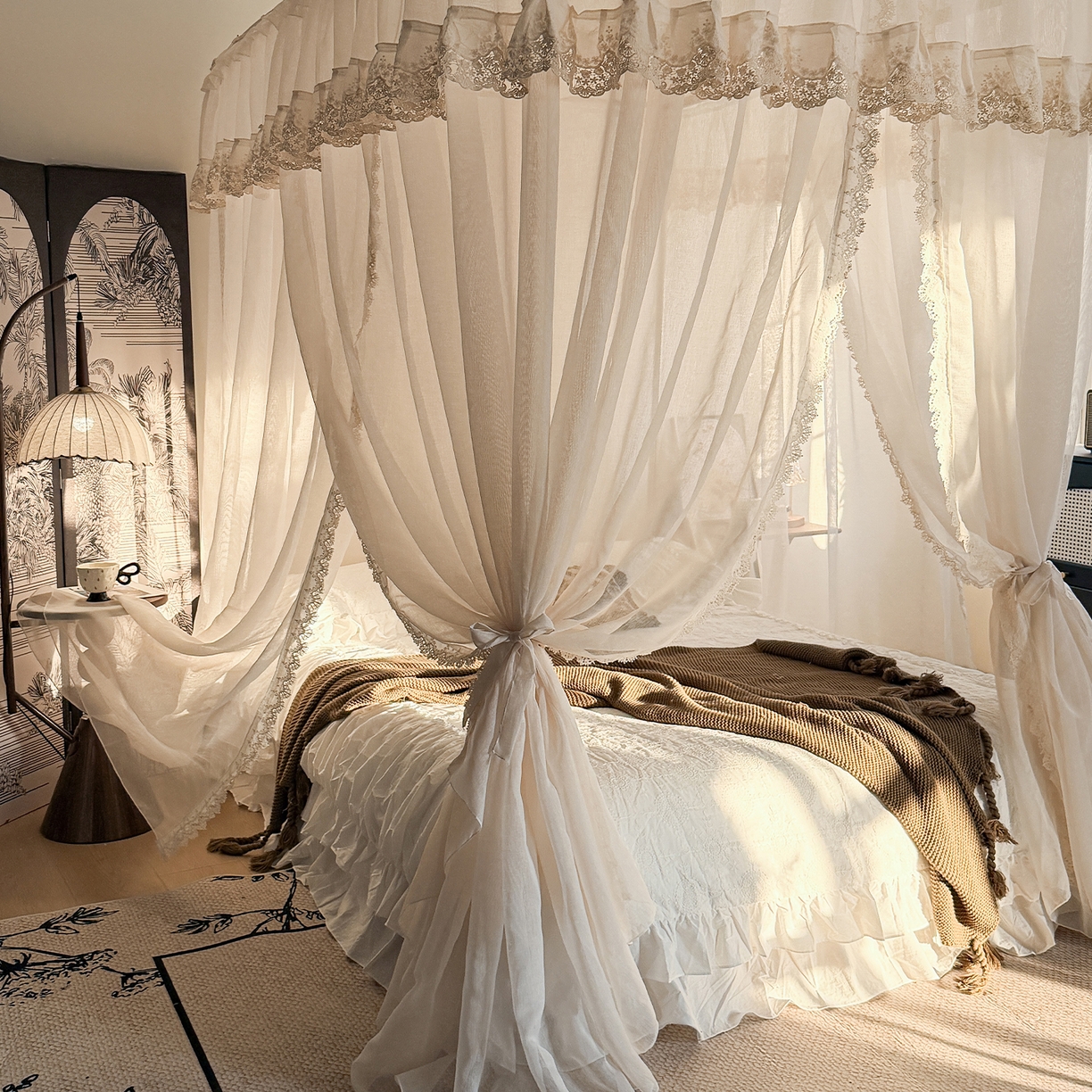 91家纺网 家纺一手货源 找家纺 （总）都市缘蚊帐 2026新款3393香思缦多丽棉纱轨道款宫廷蚊帐