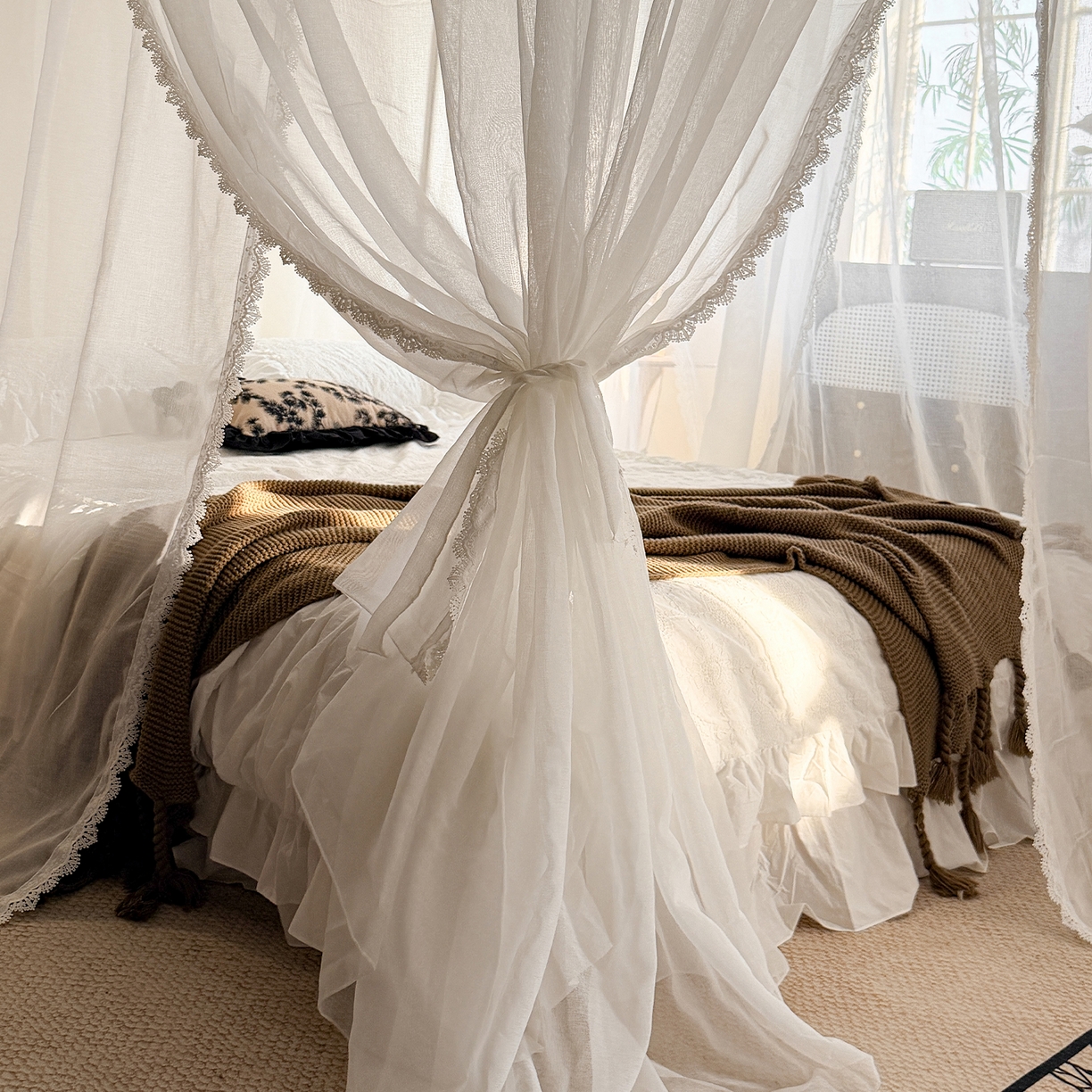 91家纺网 家纺一手货源 找家纺 都市缘蚊帐 2026新款3393香思缦多丽棉纱轨道款宫廷蚊帐 3393香思缦-云雾白