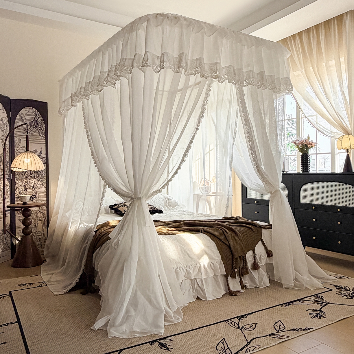 都市缘蚊帐 2026新款3393香思缦多丽棉纱轨道款宫廷蚊帐 3393香思缦-云雾白