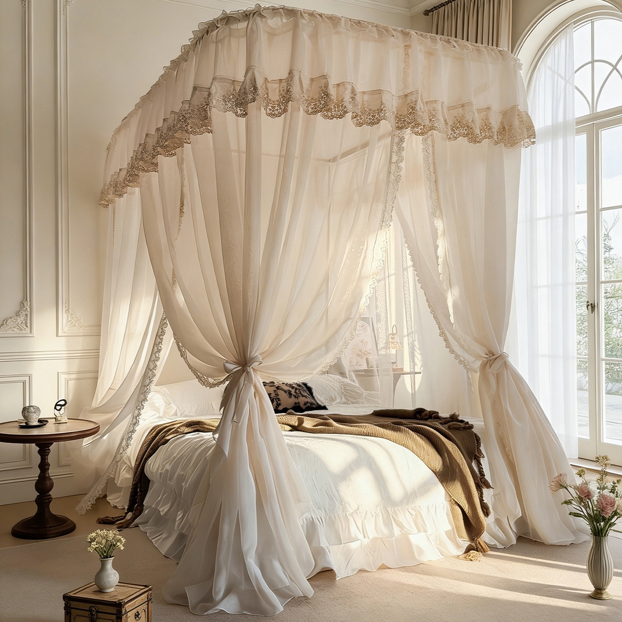 都市缘蚊帐 2026新款3393香思缦多丽棉纱轨道款宫廷蚊帐 3393香思缦-麦芽杏