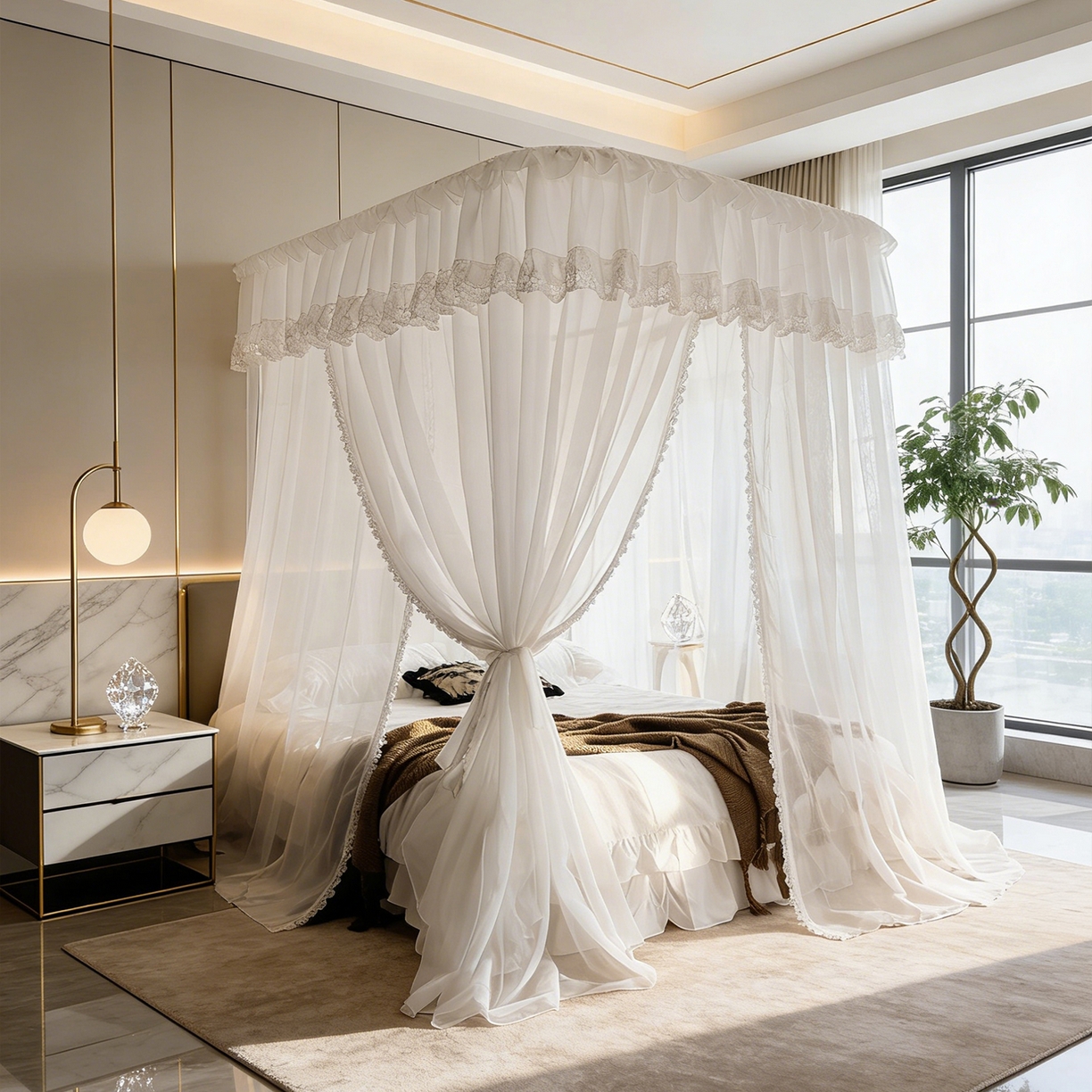 91家纺网 家纺一手货源 找家纺 都市缘蚊帐 2026新款3393香思缦多丽棉纱轨道款宫廷蚊帐 3393香思缦-云雾白