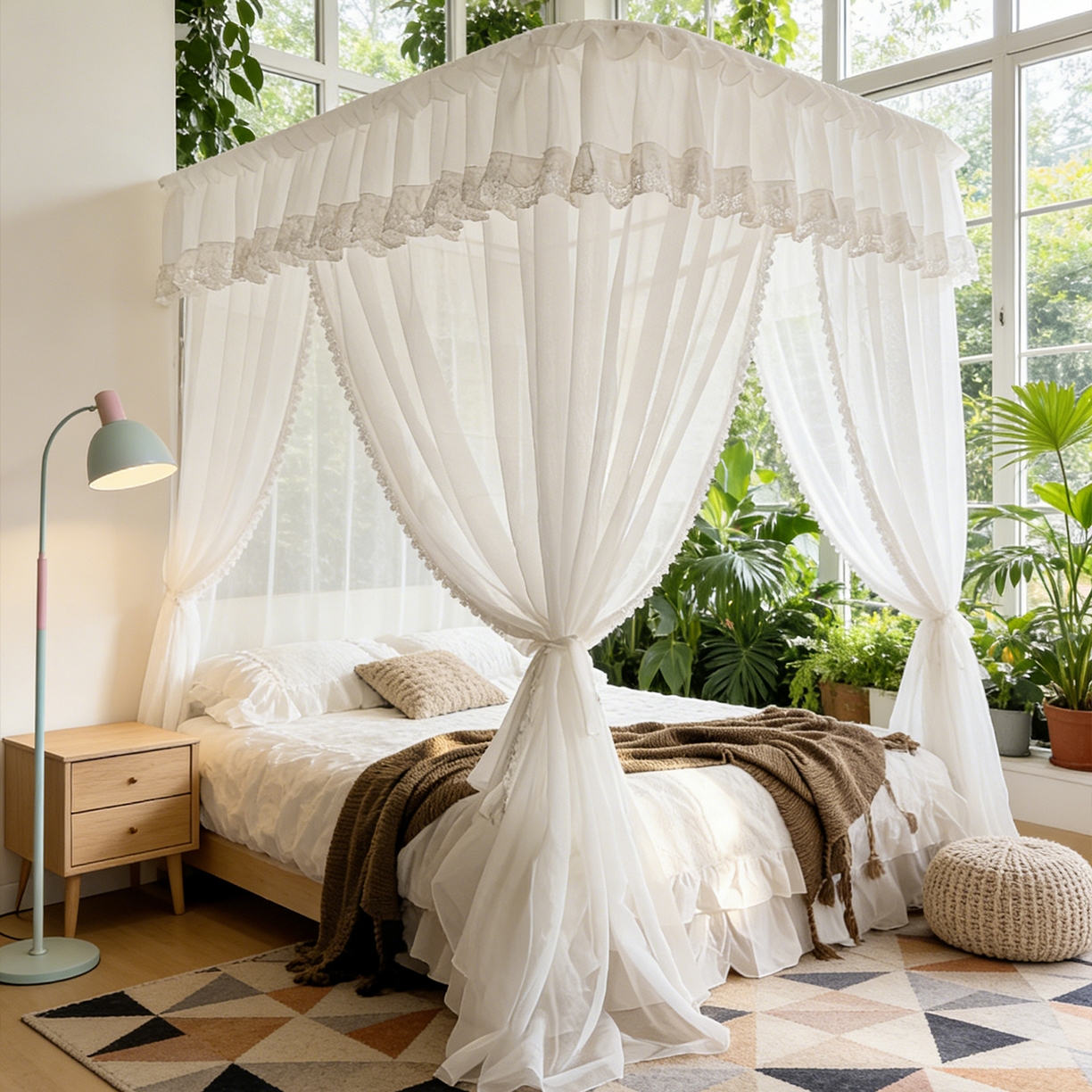 91家纺网 家纺一手货源 找家纺 都市缘蚊帐 2026新款3393香思缦多丽棉纱轨道款宫廷蚊帐 3393香思缦-云雾白