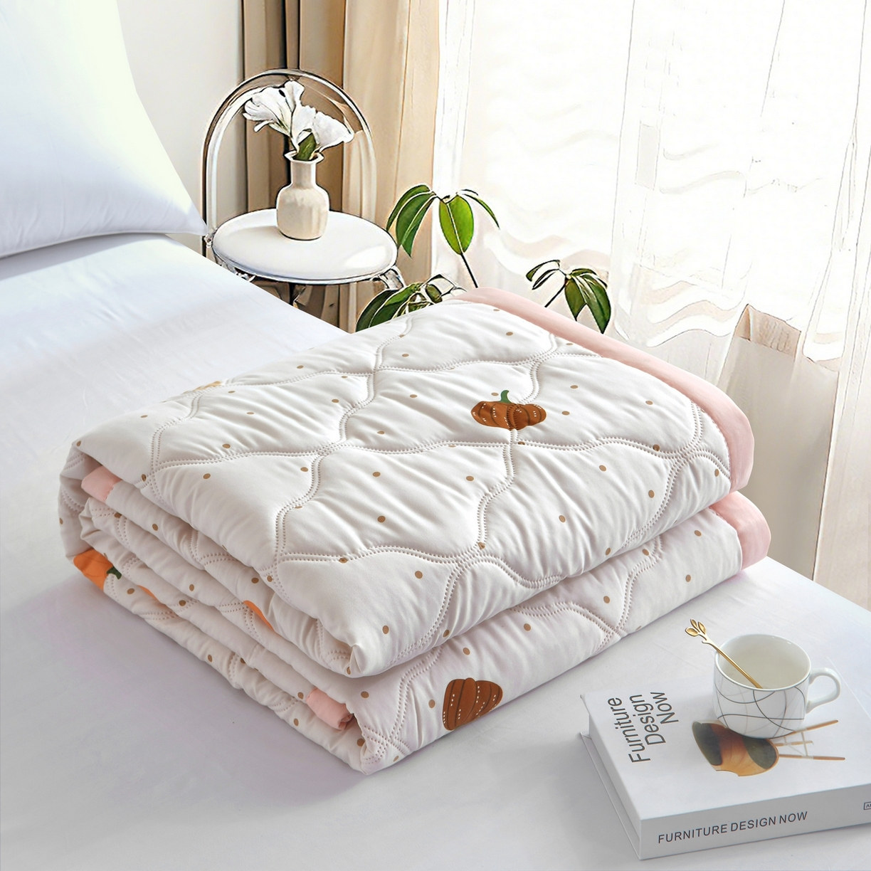 91家纺网 家纺一手货源 找家纺 好欣怡 2026新款水洗棉夏被 南瓜日记