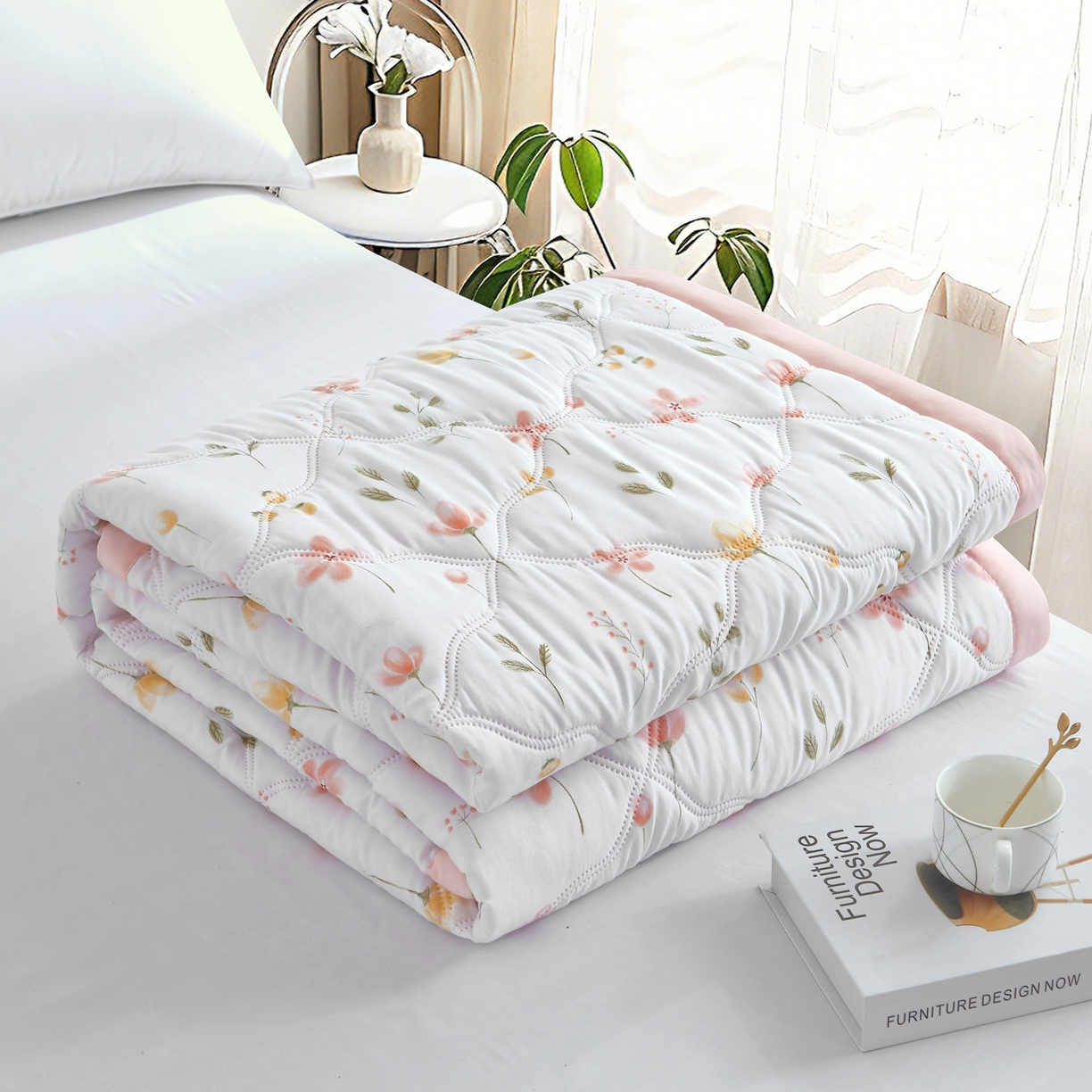 91家纺网 家纺一手货源 找家纺 好欣怡 2026新款水洗棉夏被 柔粉花事