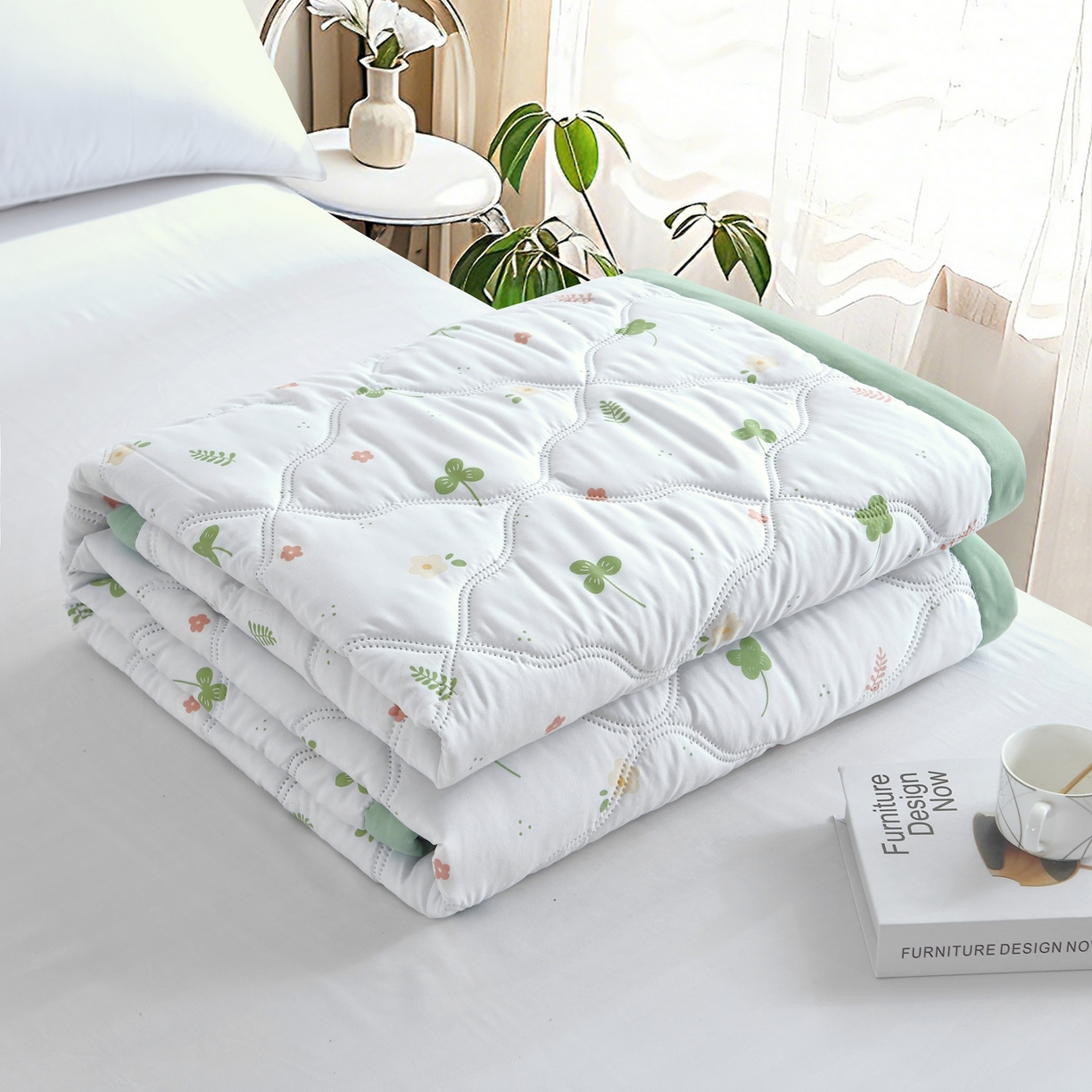 91家纺网 家纺一手货源 找家纺 好欣怡 2026新款水洗棉夏被 三叶草