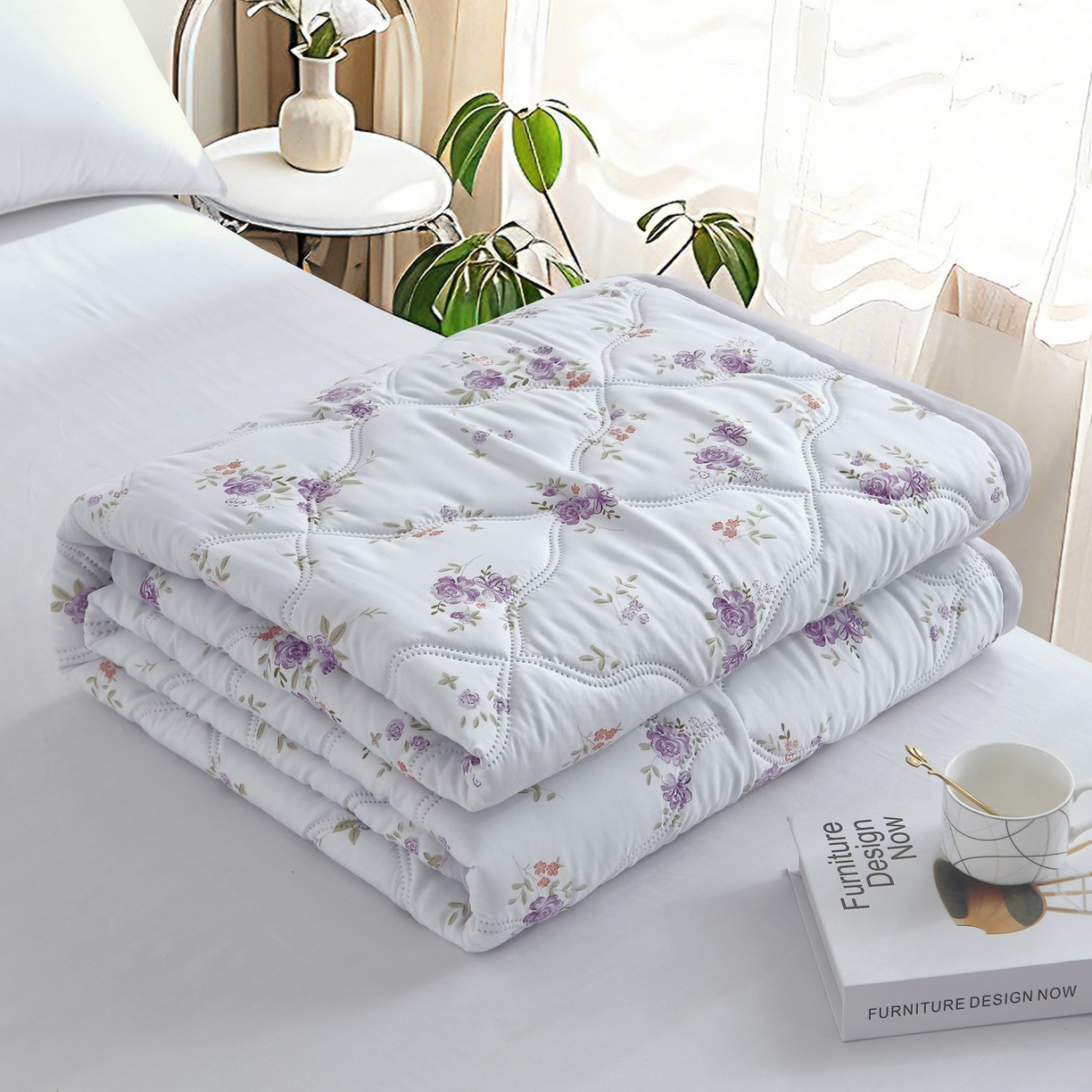 91家纺网 家纺一手货源 找家纺 好欣怡 2026新款水洗棉夏被 紫樱漫