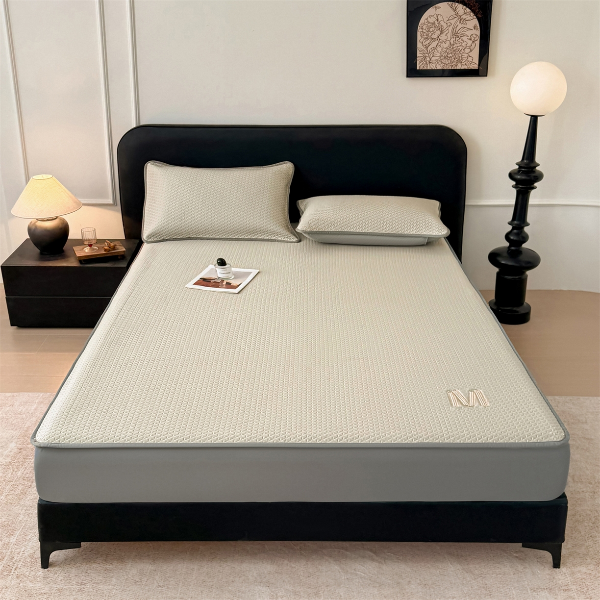 鑫姿席业 2026新款夏季高端竹席pe藤席空调软席可水洗席子凉席-慕尚M纹 床笠款-慕尚M纹-灰