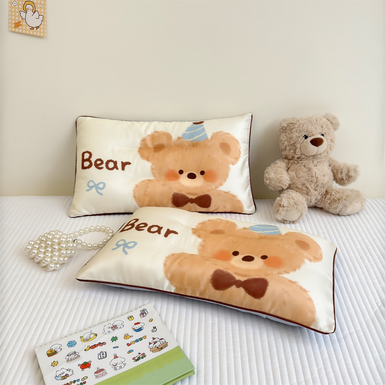 91家纺网 家纺一手货源 找家纺 （总）雯豆家纺 2026新款60支蓝精天丝枕套儿童卡通枕芯定位大版枕头套