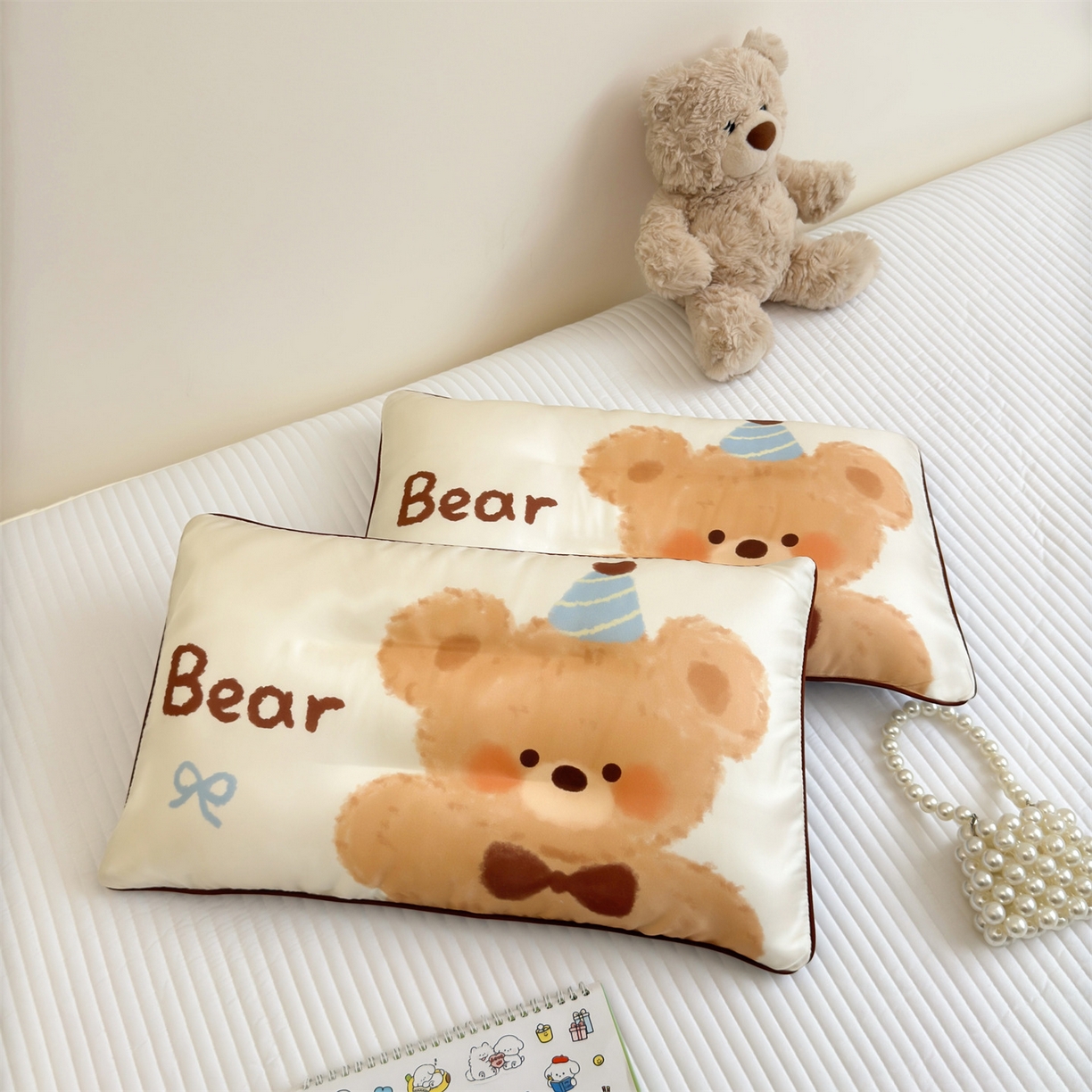 91家纺网 家纺一手货源 找家纺 （总）雯豆家纺 2026新款60支蓝精天丝枕套儿童卡通枕芯定位大版枕头套