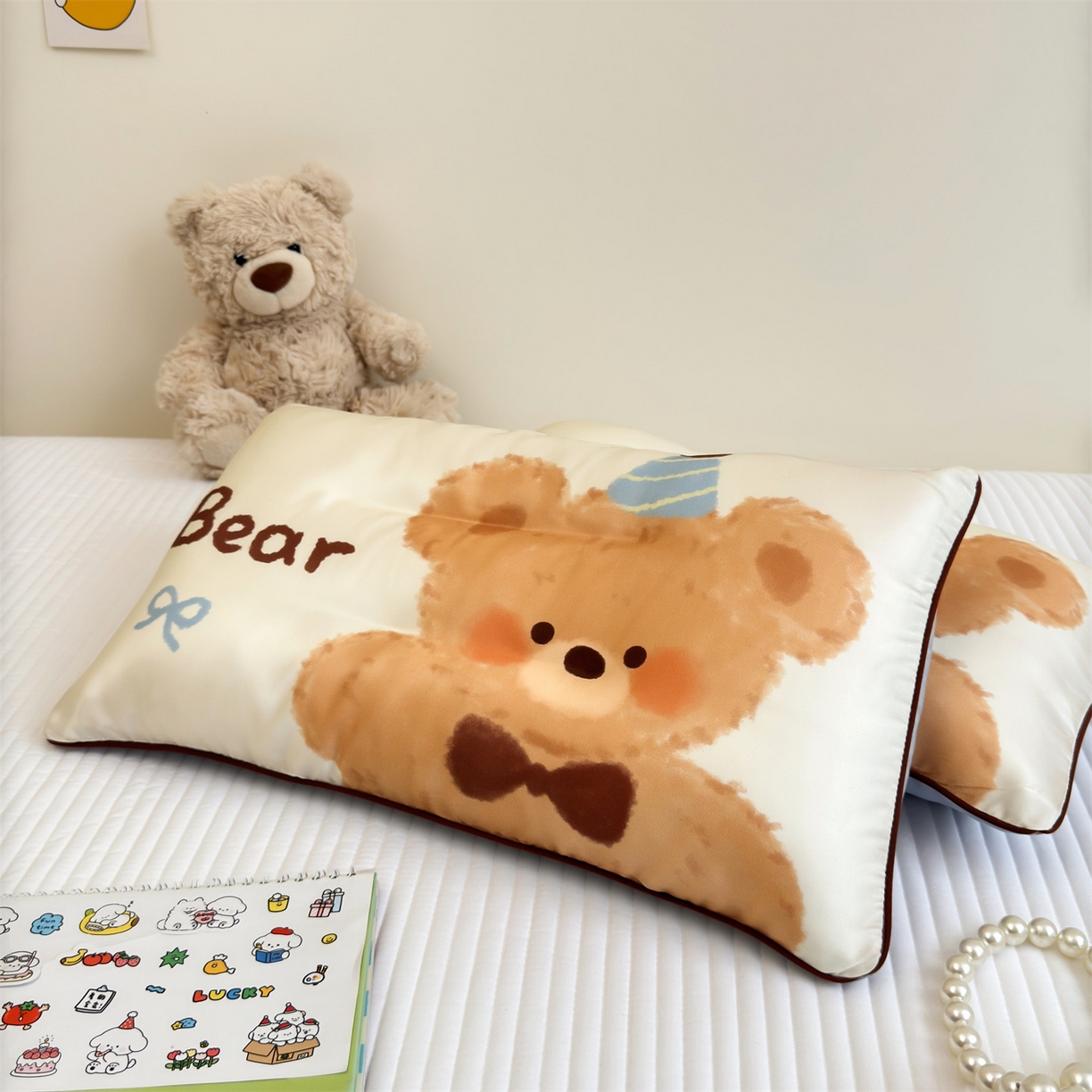 91家纺网 家纺一手货源 找家纺 （总）雯豆家纺 2026新款60支蓝精天丝枕套儿童卡通枕芯定位大版枕头套