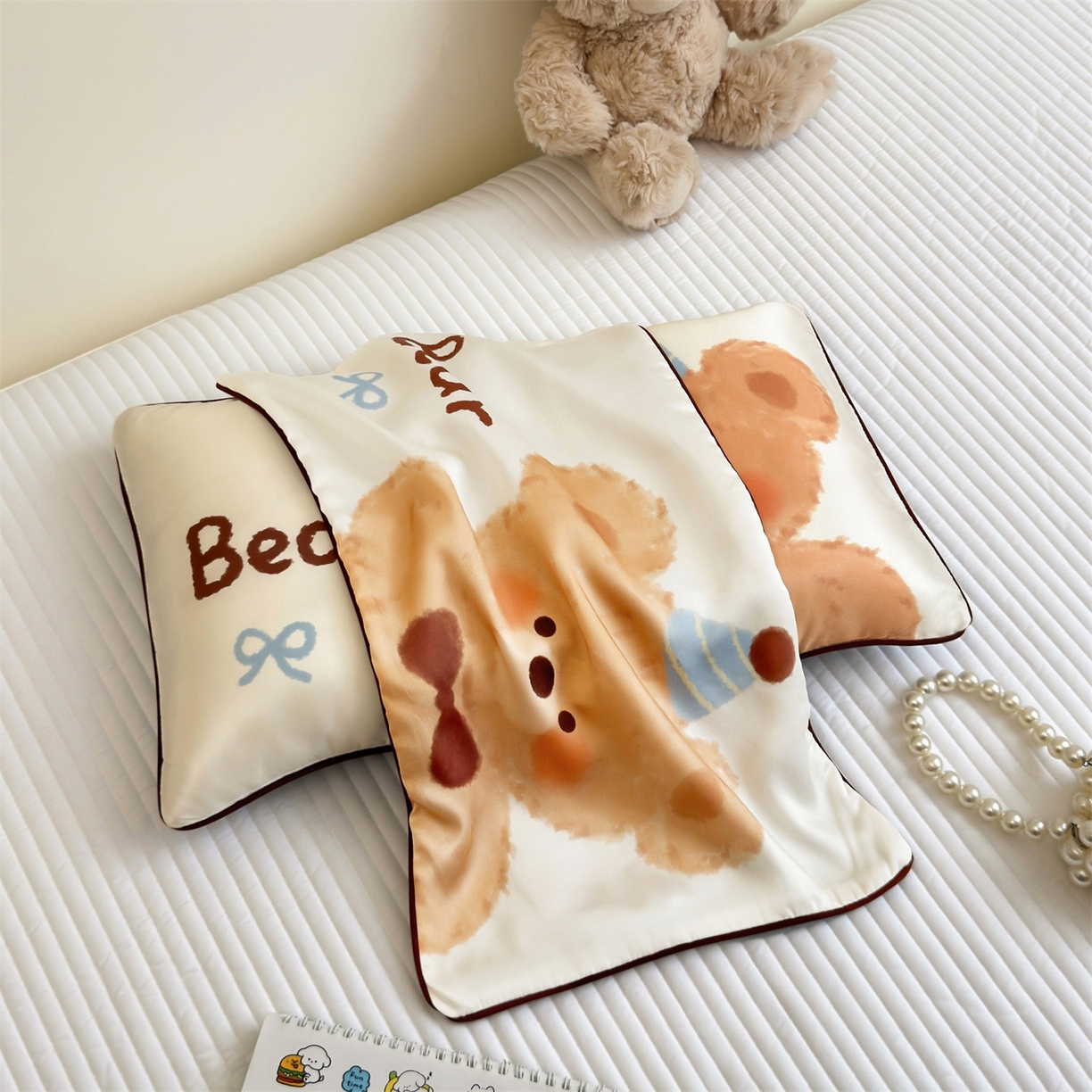 91家纺网 家纺一手货源 找家纺 （总）雯豆家纺 2026新款60支蓝精天丝枕套儿童卡通枕芯定位大版枕头套